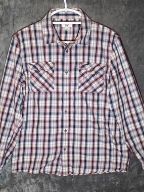 True Religion Men's Plaid Button-Up Shirt - White, Blue & Red
